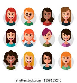Set of Avatar Icons. Vector Illustration. Flat Graphic Style. Emoji Avatar Decorative Design for Web, Office, Assistance
