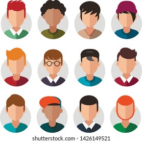 Set of Avatar Icons. Vector Illustration. Flat Graphic Style. Boy Man Face. Emoji Avatar Decorative Design for Web, Office, Picktogram