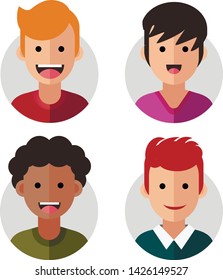 Set of Avatar Icons. Vector Illustration. Flat Graphic Style. Boy Man Face. Emoji Avatar Decorative Design for Web, Office, Picktogram