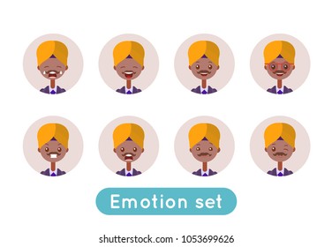 Set of avatar indian businessman. Different emotions