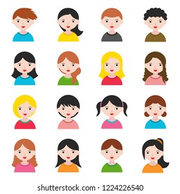 set of avatar kids illustration in flat design.