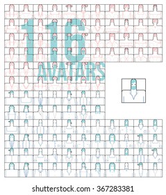 Set of avatar line icons, men and women,pink and blue modern line