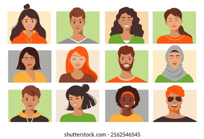  Set of avatar on a colored background. Video Conference, chat, meeting. 
