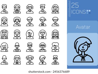 Conjunto de iconos de Avatar Outline en estilo lineal. Opinión y Encuesta del usuario. Colección de iconos de esquema. Pictograma conceptual e infografía.