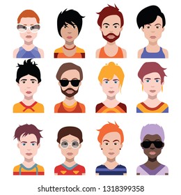 Set of avatar, people icons with faces isolated on white 2