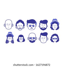 Set of avatar people smiling on the white background