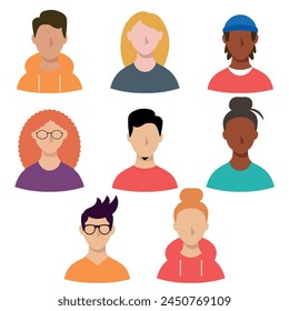 Set of avatar profile icons. Male and female vector character collection. Faceless portraits in flat style