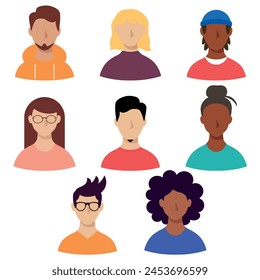 Set of avatar profile icons. Male and female vector character collection. Faceless portraits in flat style
