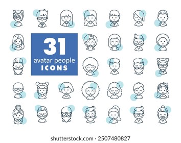 Set of avatar related vector icons. Includes such icons as person, user, male, female, human and more.