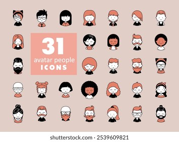 Set of avatar related vector icons. Includes such icons as person, user, male, female, human and more.