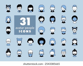 Set of avatar related vector icons. Includes such icons as person, user, male, female, human and more.