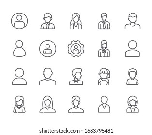 Set of avatar Related Vector Line Icons. Includes such Icons as person, user, male, female, human and more. - vector