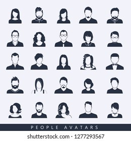 Set of avatar or user icons. Vector illustration. Silhouette of man and woman. Business people.
