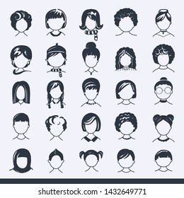 Set of avatar or user icons. Vector illustration. Silhouettes man and woman. Adult, youth and child heads. Business people. Colleagues, hiefs and employees.