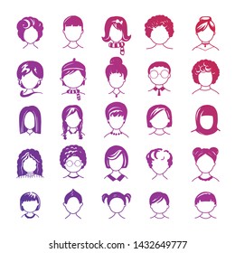 Set of avatar or user icons. Vector illustration. Silhouettes man and woman. Adult, youth and child heads. Business people. Colleagues, hiefs and employees.