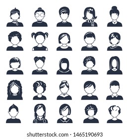 Set of avatar or user icons. Vector illustration. Silhouettes man and woman. Adult, youth and child heads. Business people. Colleagues, hiefs and employees.