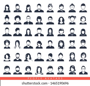 Set of avatar or user icons. Vector illustration. Silhouettes man and woman. Adult, youth and child heads. Business people. Colleagues, hiefs and employees.