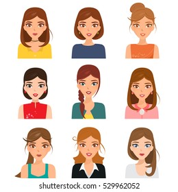 Set of avatar of woman character with occupation. Business woman vector design.