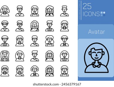 Conjunto de iconos Avatar2 Outline en estilo lineal. Opinión y Encuesta del usuario. Colección de iconos de esquema. Pictograma conceptual e infografía.
