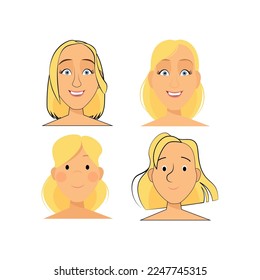 Set of avatars of a blonde woman with a smile