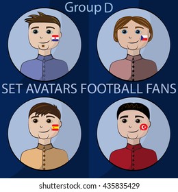 Set avatars championship football fans with flags of countries one group