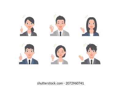 Set of avatars. Characters of business men and women. Collection of portraits of asian people. Isolated on white background. Colorful vector illustration in flat style