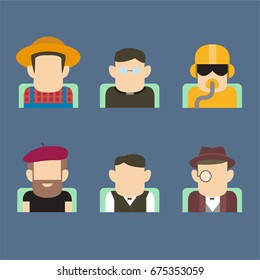 Set of avatars characters of different professions