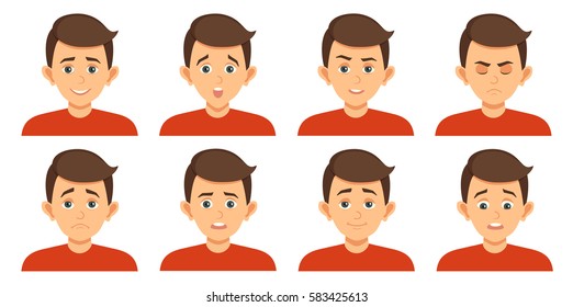 Set of avatars with child emotions including surprise, happiness, hurt, laugh, anger, smirk, grin cartoon style vector illustration of isolated layers on a white background