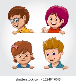 Set of avatars of different of boys and girls isolated on white background.