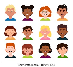Set of avatars of different children. Multi-ethnicity, diversity collection.