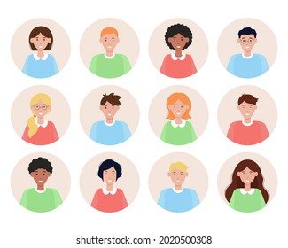 Set of avatars of different people. Set of male and female portraits. User photo. Vector illustration