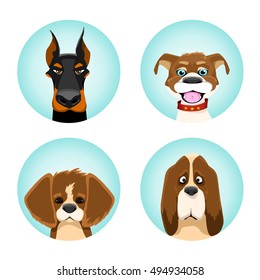 set of avatars dogs. pedigree dogs. vector illustration