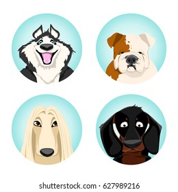 set of avatars dogs. pedigree dogs. vector illustration