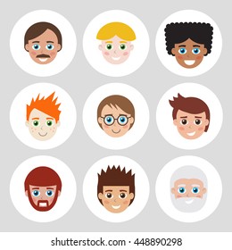 Set of avatars, flat icons for web. Vector illustration for your cute design.
