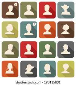 Set of avatars. Flat retro design. 