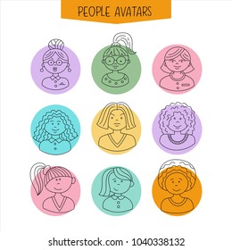 Set of avatars. Hand drawn. Vector illustration.