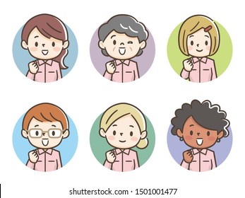 Set of avatars of happy people of different races and age.