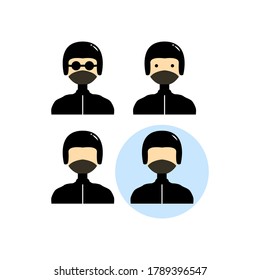 Set of avatars icon for motorcyclists wearing masks. flat design vector