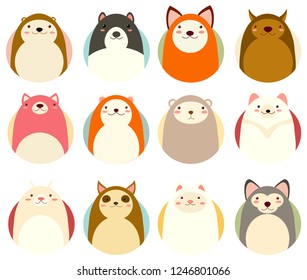 Set of avatars icons in naive hand drawn style with cute animals in retro pastel colors. EPS8