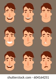 Set of avatars. Male characters. People's faces, man, boy, person, user. Modern vector illustration flat and cartoon style. Different background.