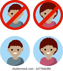 Set of avatars of man and woman in circle for social network. Conception of idea and light bulb. Delivery of letters and messages. Yellow envelope icon. African guy and young girl. Human head