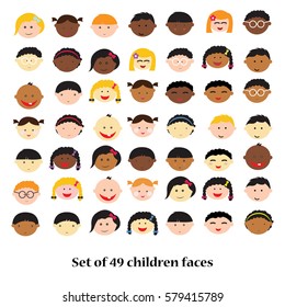 Set of avatars. Many children of various persons for registration. Animated faces. Vector illustration