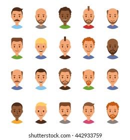 Set of avatars men. User icon. Faces of cartoon characters