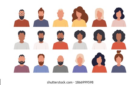 Set of avatars of men and women. Boy and girls icons in flat style. Vector.