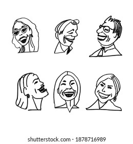 A set of avatars of men and women. Hand-drawn portraits. Vector doodle illustration.