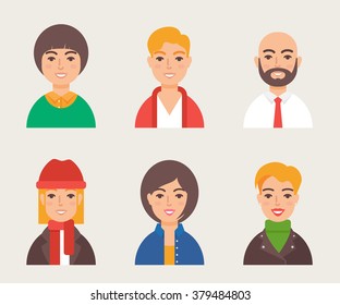 Set of avatars modern vector style. Male and female character