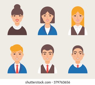 Set Of Avatars Modern Vector Style. Male And Female Character. Business People