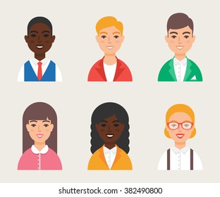 Set of avatars modern vector style. Male and female character
