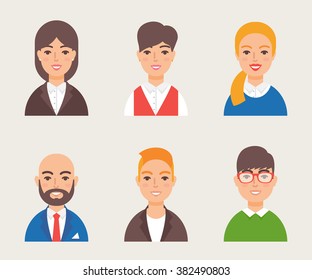 Set of avatars modern vector style. Male and female character