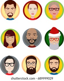 The set of avatars people with different races. A variety of emotions and facial expressions. The different skin and hair